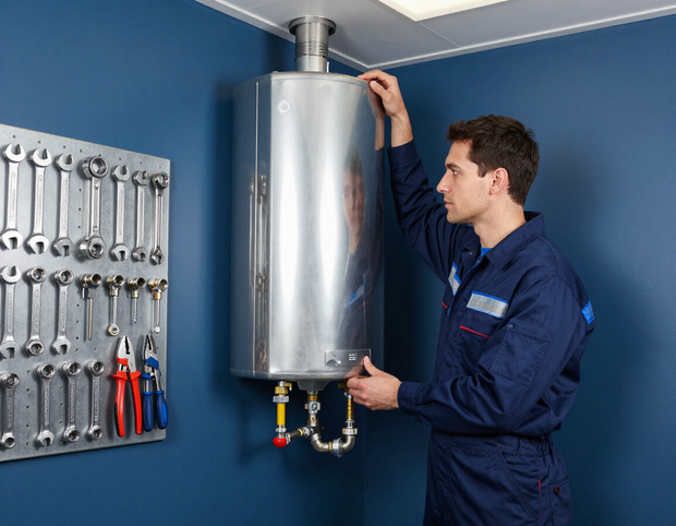 Plumber installing a water heater