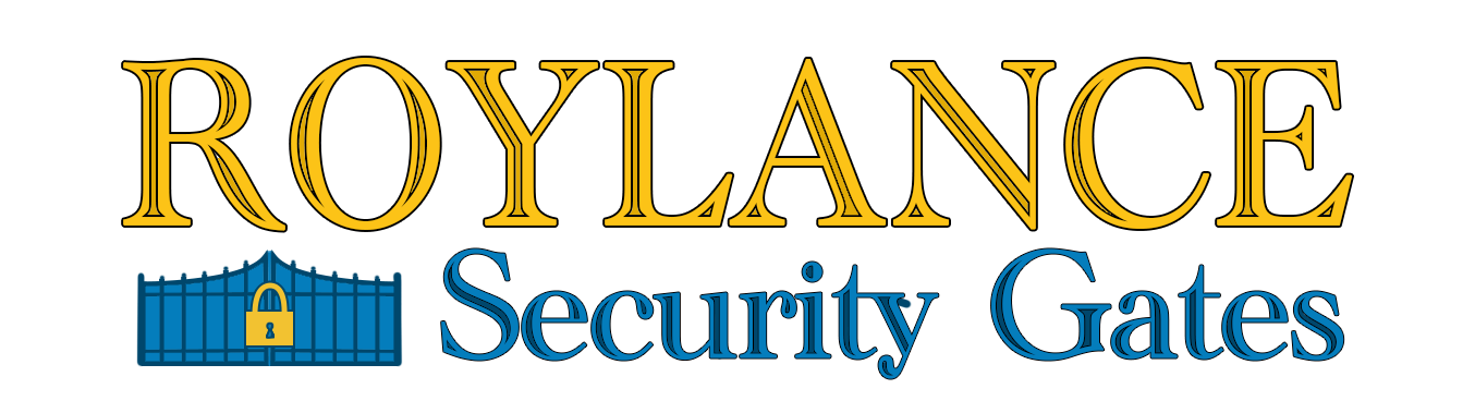 ROYIANCE Security Gates logo in gold and blue with a small gate icon on a white background