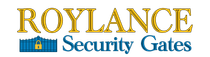 Roylance Security Gates logo with gold and blue text and a blue gate icon