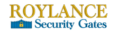 Roylance Security Gates logo with gold and blue text and a blue gate icon