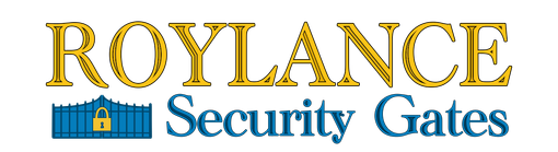 ROYIANCE Security Gates logo in gold and blue with a small gate icon on a white background