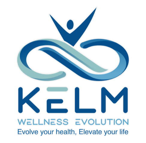 A logo for kelm wellness evolution evolve your health elevate your life