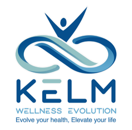 A logo for kelm wellness evolution evolve your health elevate your life