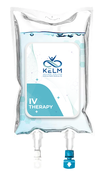 A bag of iv therapy is shown on a white background