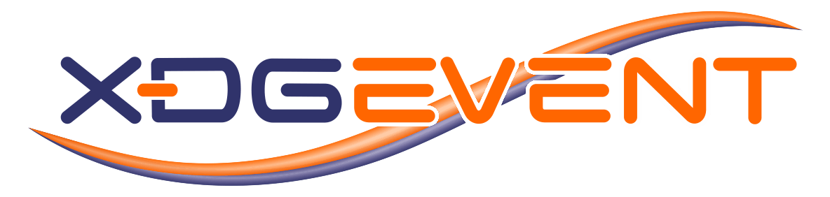 Das XDG-Event-Logo ist in Blau und Orange gehalten und verfügt über einen stilisierten Schwung über dem Text.