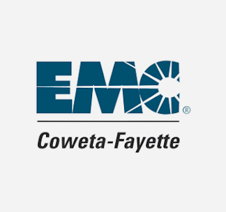EMC Coweta-Fayette logo: dark blue letters and a partially segmented circle with