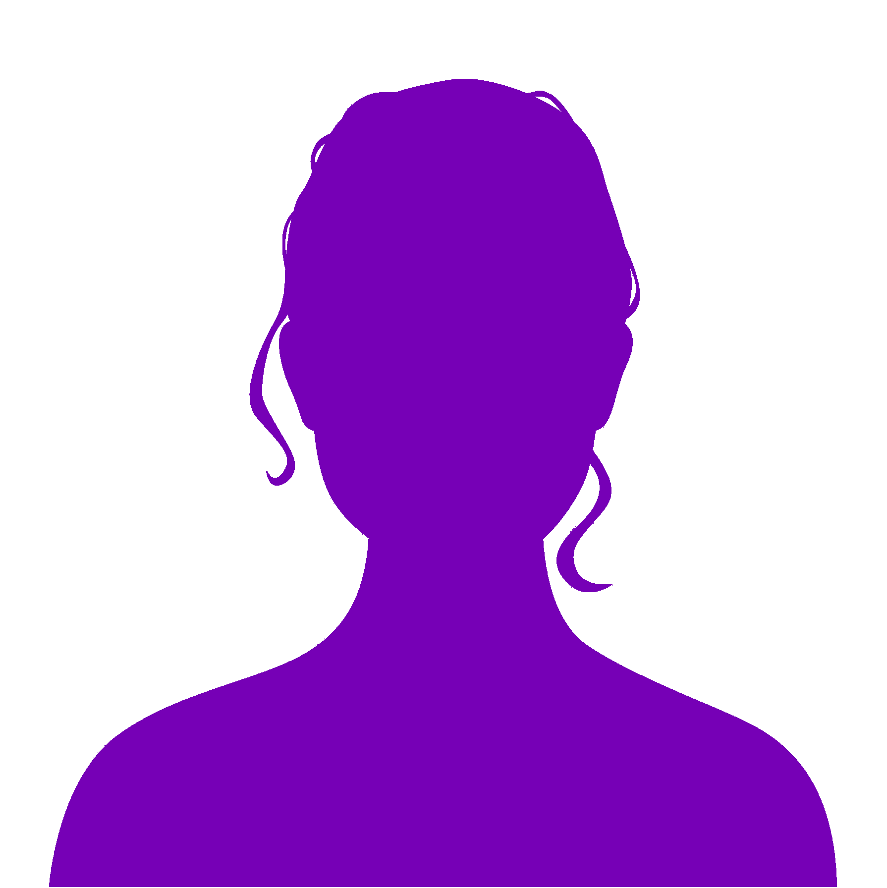 Purple silhouette of a person with shoulder-length hair.