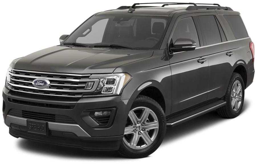 Black Chevrolet Suburban SUV parked on a white surface. The vehicle has chrome wheels and a chrome front grille.