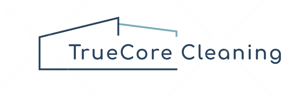 TrueCore Cleaning logo with stylized house roof in blue and gray text