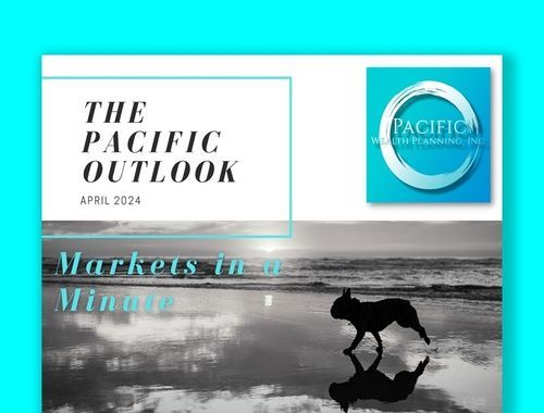 Cover of The Pacific Outlook with a black dog running on a beach at sunset and headline “Barbers in a Minute”