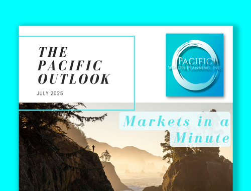 The Pacific Outlook July 2024 cover with turquoise logo and “Markets in a Minute” over a coastal landscape