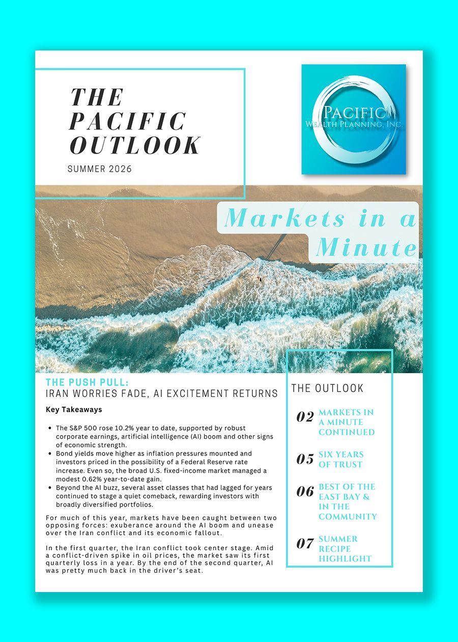 Magazine cover for The Pacific Outlook with a turquoise coastal scene and article headlines