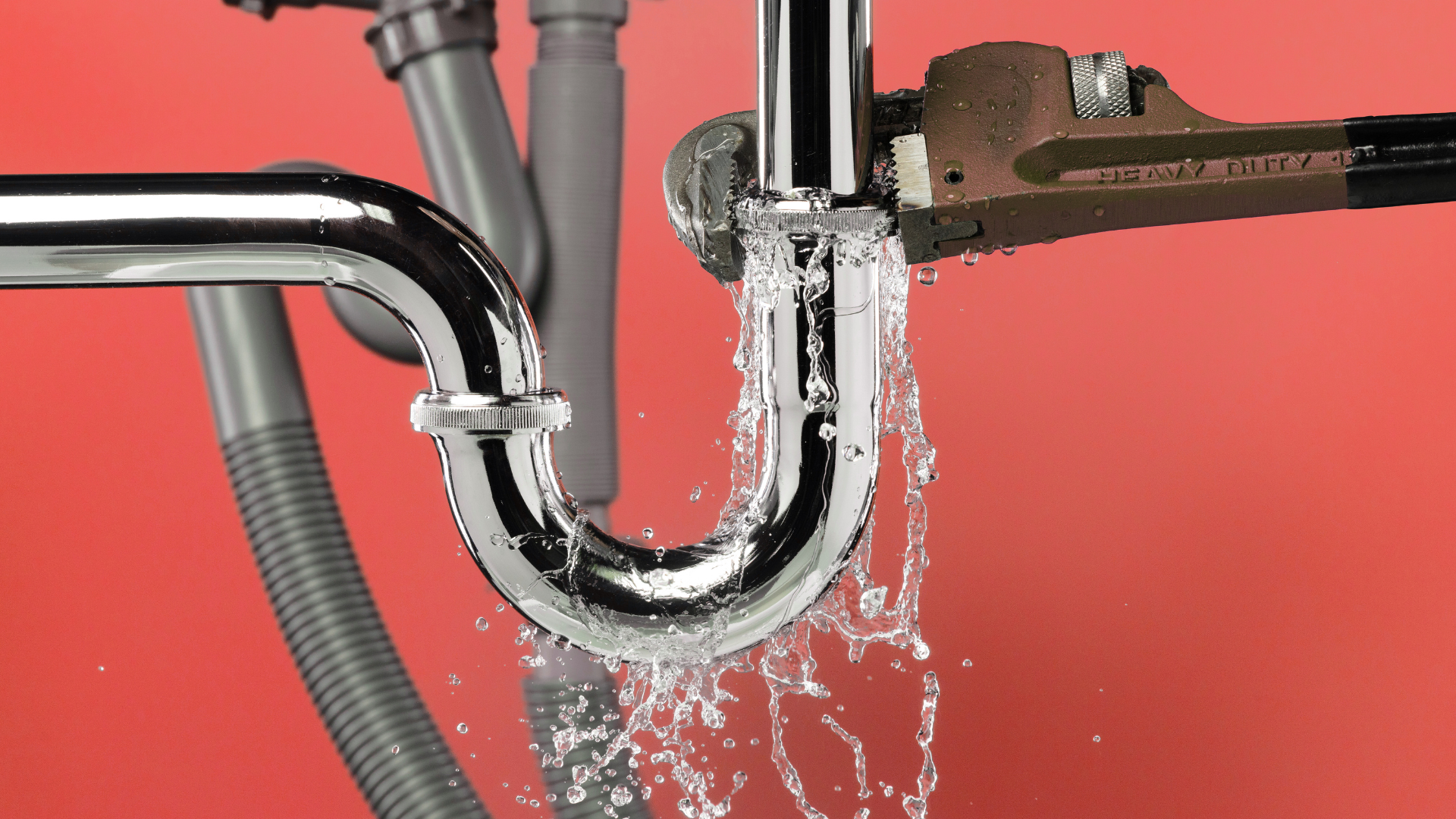 A plumber is fixing a sink pipe with a wrench.