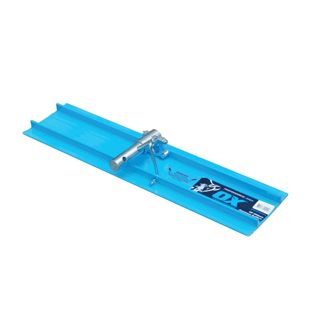 Blue tile cutter with a metal handle on a white background