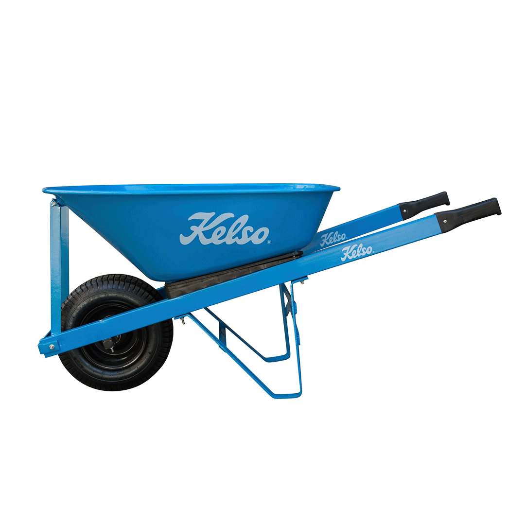 Blue tile cutter with a metal handle on a white background