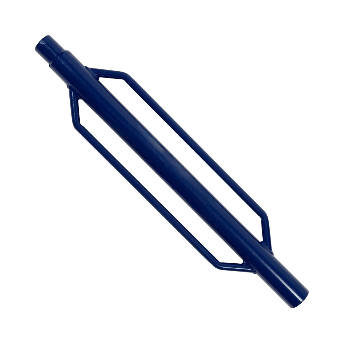Blue metal star picket rammer with handles both sides on a white background