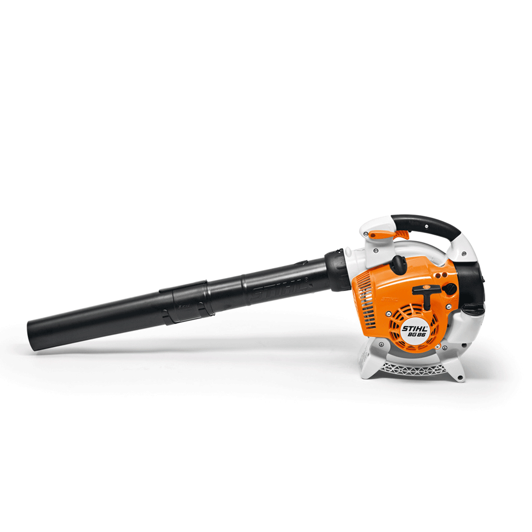 Orange and black handheld leaf blower on a white background