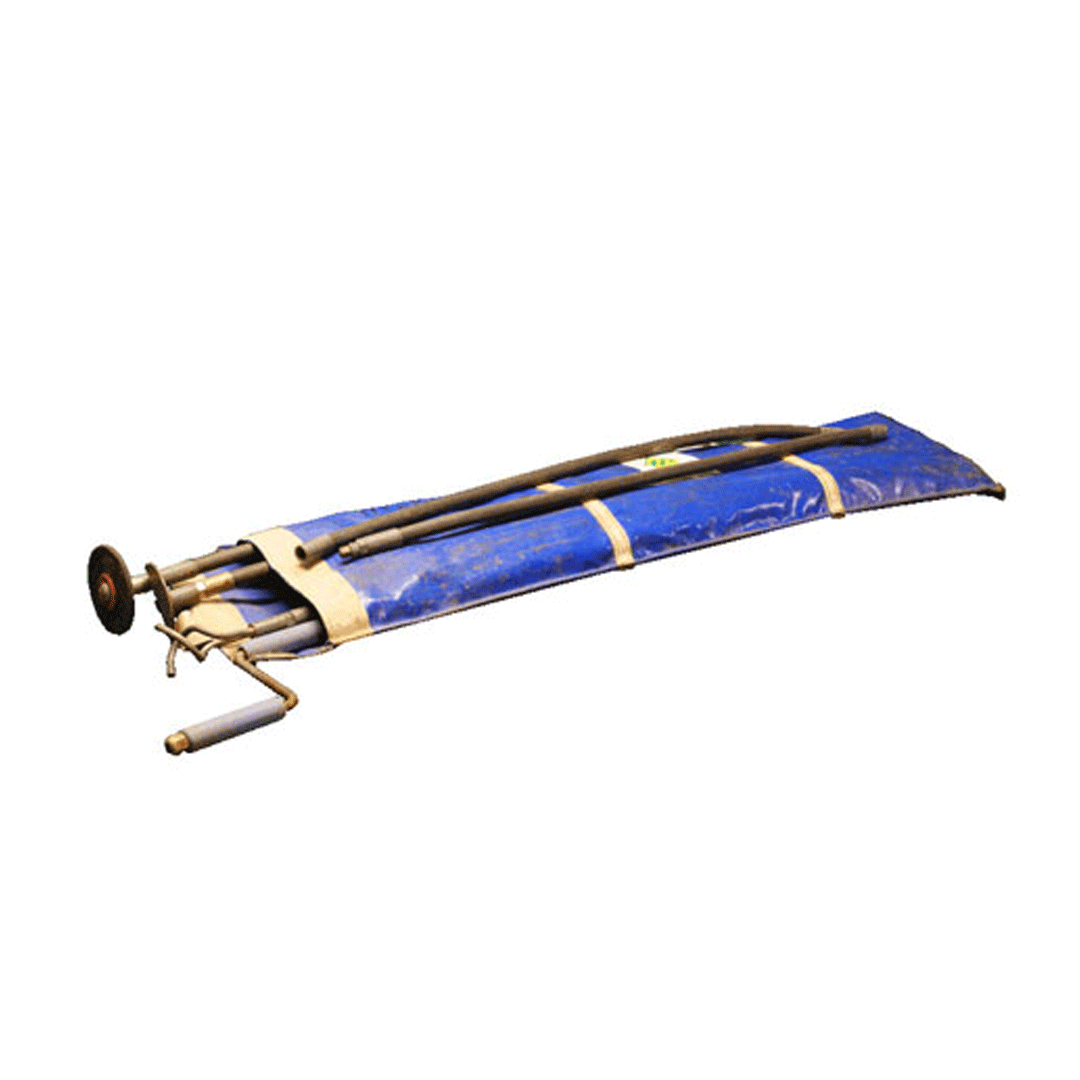 Blue hand-crank mechanical device with a black handle and brass accents