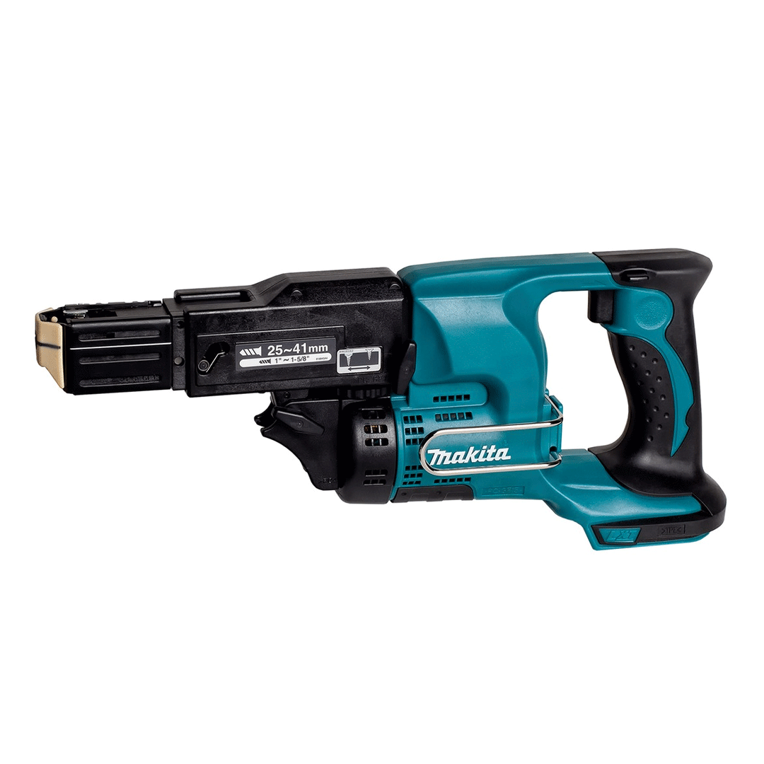 Teal and black cordless nail gun tool on a white background