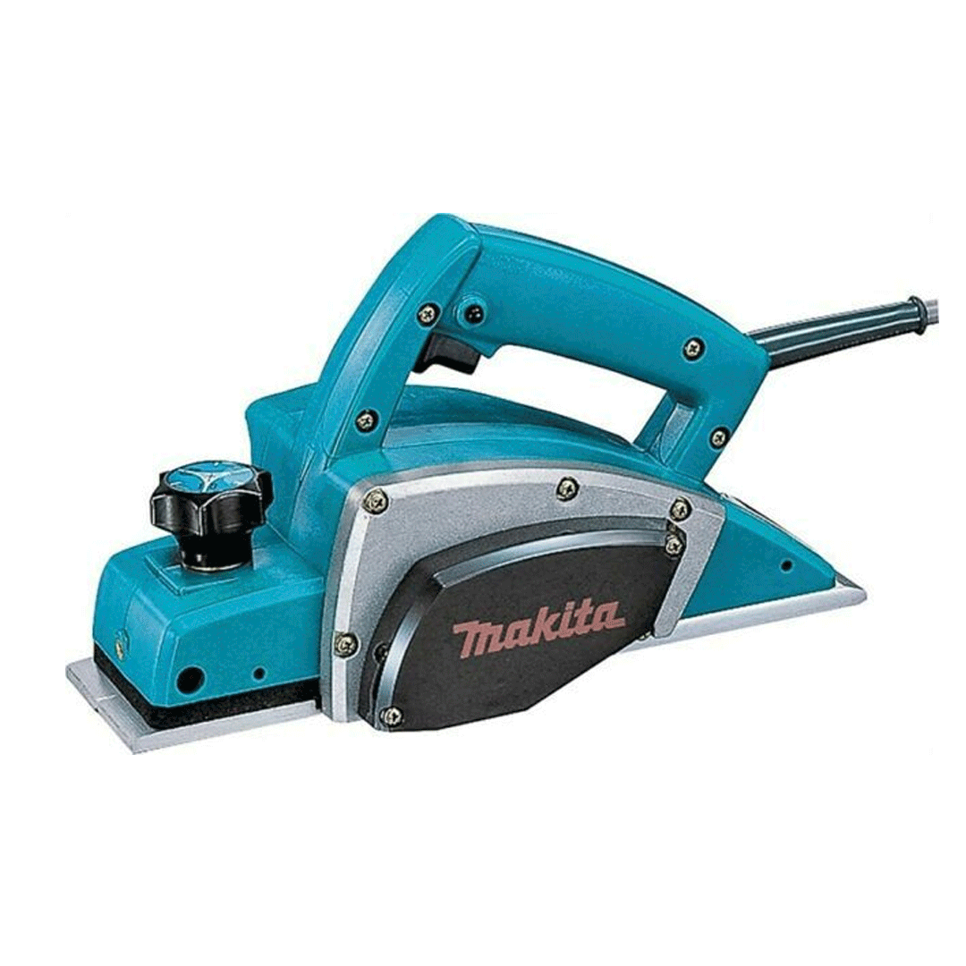 Blue Makita electric planer tool on a white background