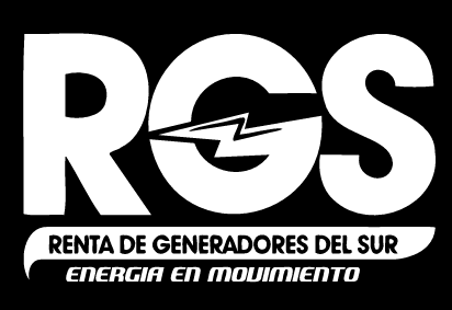 Logo blanco de RGS con “Renta de Generadores del Sur” y “Energía en movimiento” sobre fondo negro