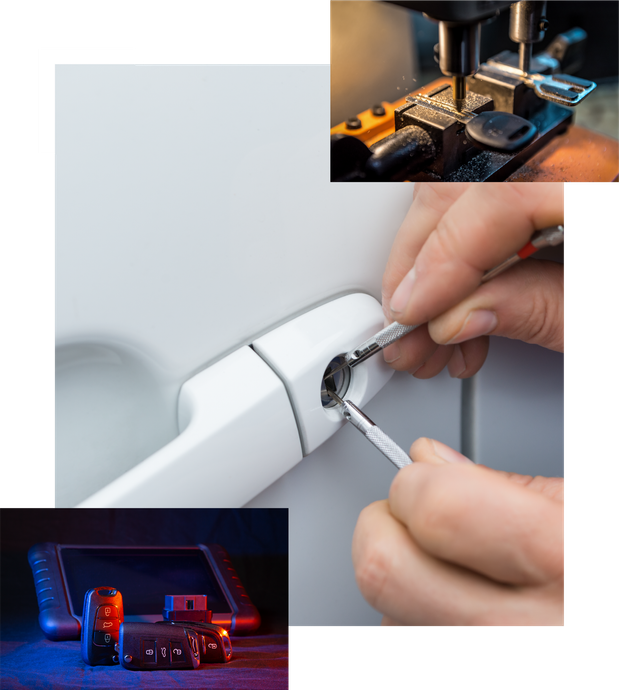 A person is making a key out of a car door handle.
