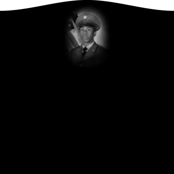 Black-and-white portrait of a uniformed person under a spotlight, holding an object near their face.