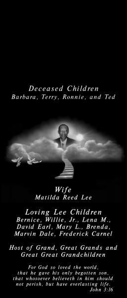 Memorial poster with child angel, clouds, a staircase, and names of deceased children on black background