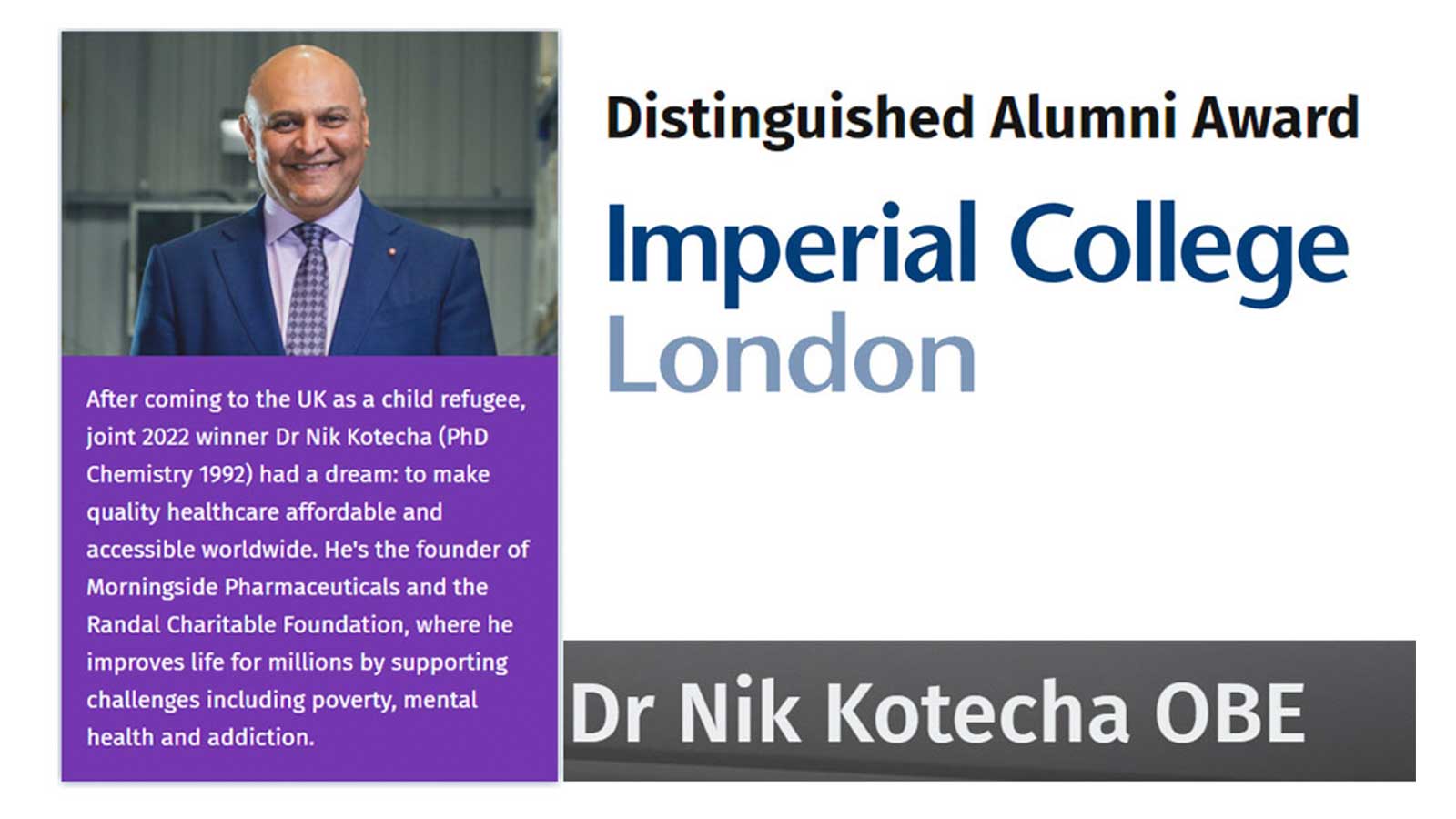 Dr Nik Wins an Alumni Award from Imperial College London