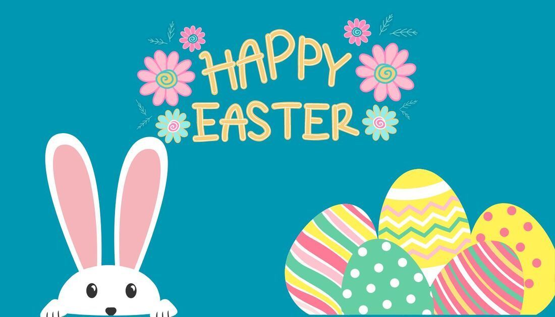A Happy Easter Greeting Card with A Bunny and Easter Eggs — Townsville Stainless Steel in Garbutt, QLD