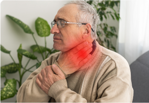Adult man holding his neck due to pain