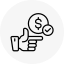 Hand holding a dollar coin next to a shopping cart and rising chart icon