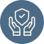 White shield with checkmark held by hands, symbolizing protection and support.
