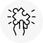 Black abstract icon of multiple connected people with a central figure in a circle