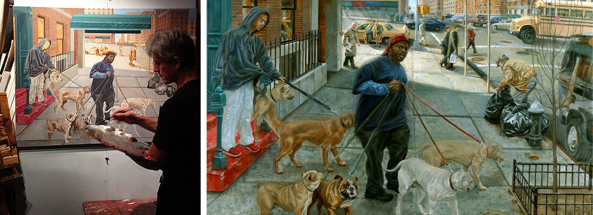 The Dog Walkers | Figurative Oil Painting by John Varriano