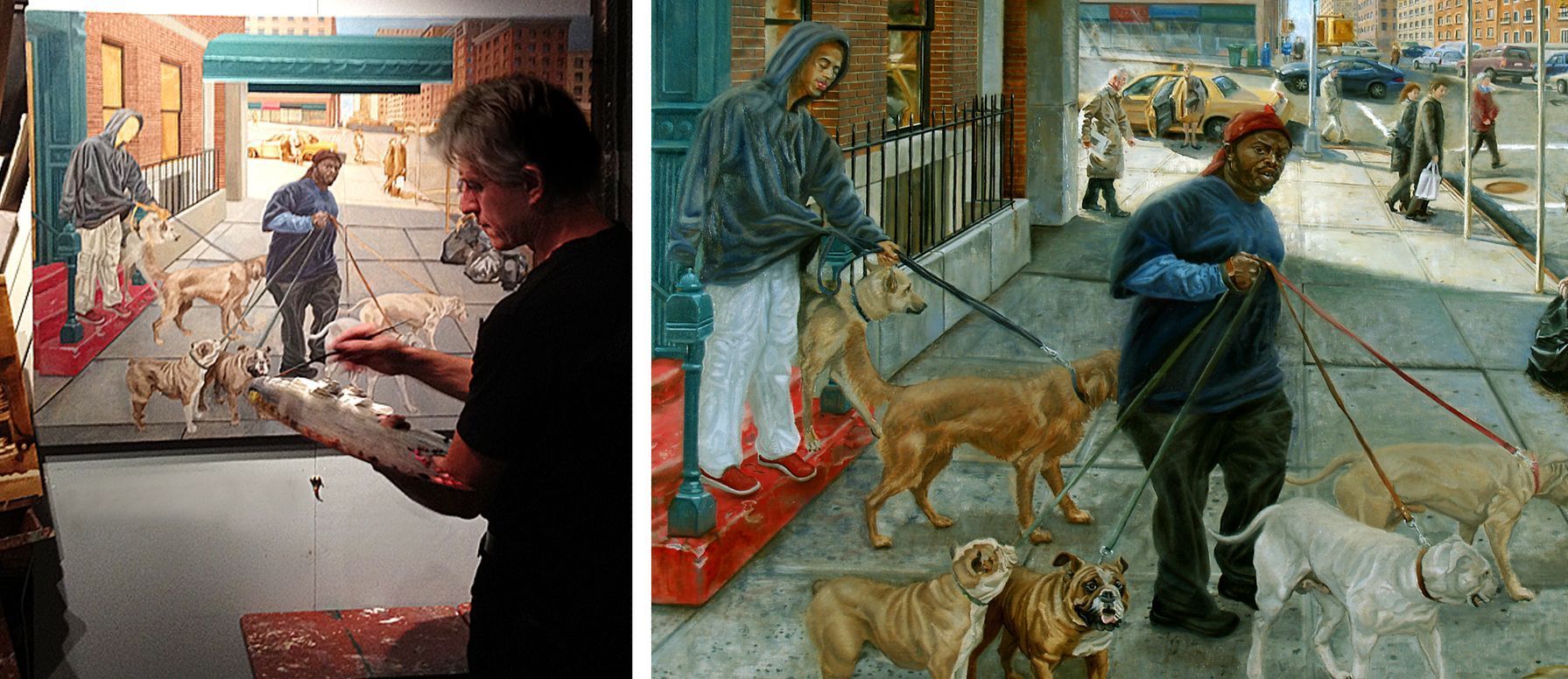 The Dog Walkers | Figurative Oil Painting by John Varriano