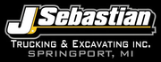 J. Sebastian Trucking & Excavating Inc. logo in white and yellow on black, Springport, MI