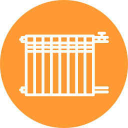 An icon of a radiator in an orange circle.