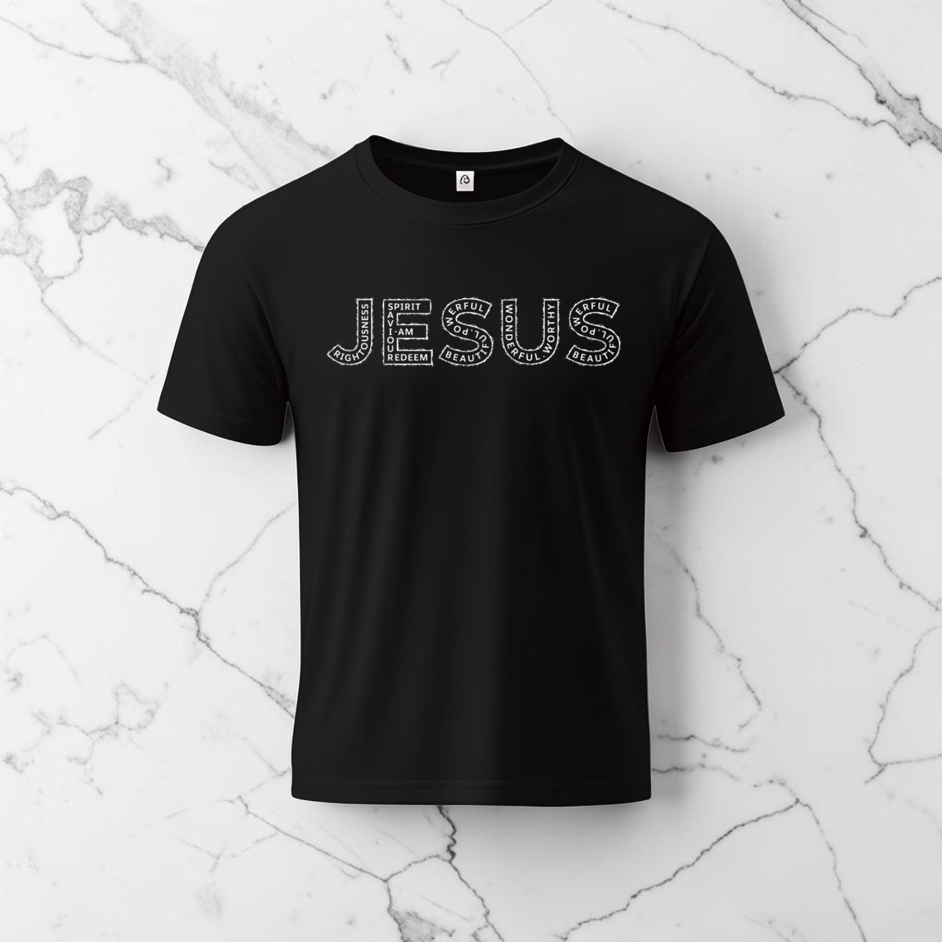 Black T-Shirt with white letters- 100% Cotton Gildan Crew Neck