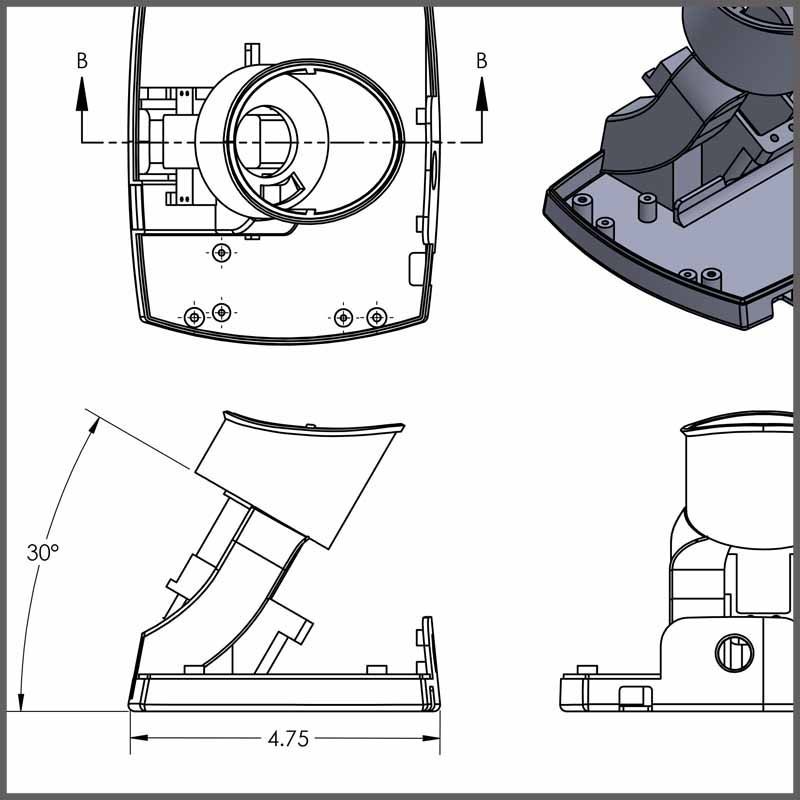 A black and white drawing of a machine with measurements
