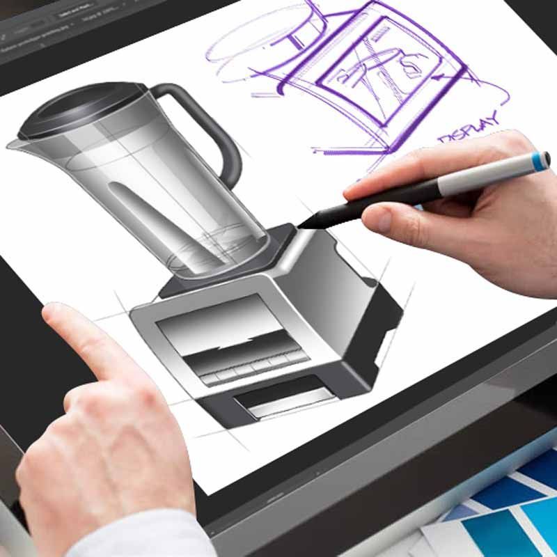 A person is drawing a blender on a computer screen