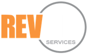 The rev services logo is orange and gray on a white background.