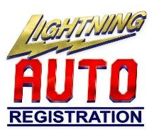 Lightning Auto Registration logo in yellow, red, and blue text on a white background