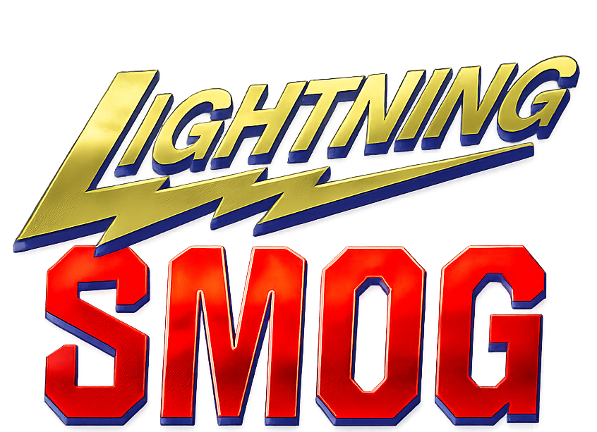 Lightning Smog logo with yellow and blue lightning text above bold red SMOG letters