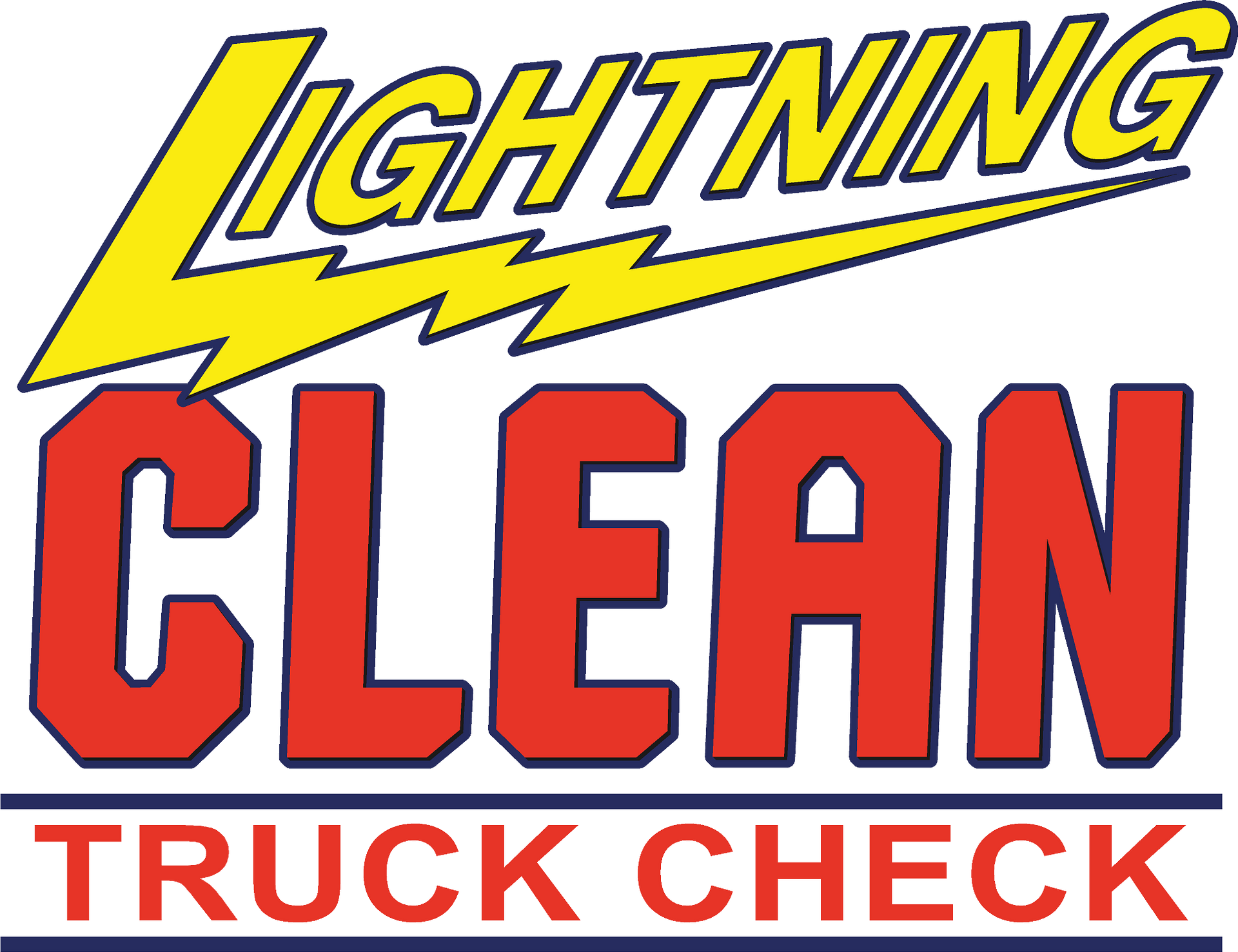 Lightning Clean Truck Check logo with yellow lightning and bold red text on white background
