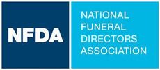 NFDA logo with white letters on blue and teal panels, reading National Funeral Directors Association