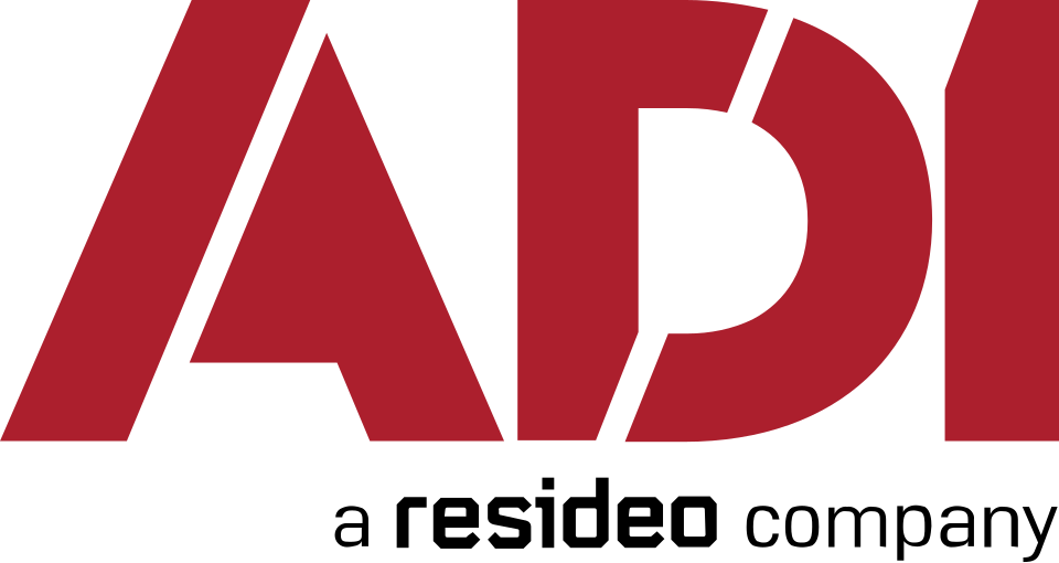 ADI logo in dark red text with