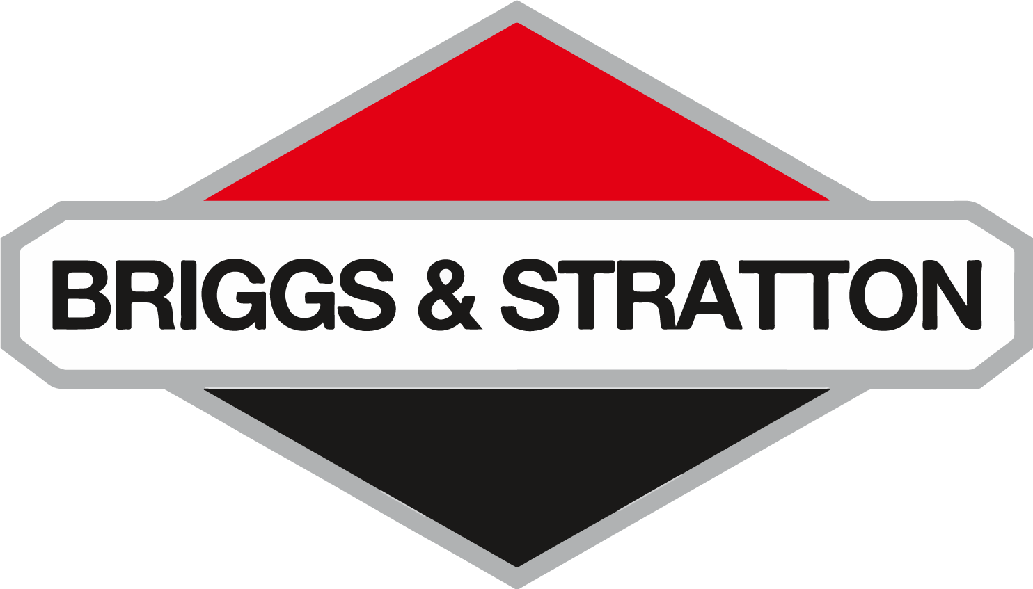 Briggs & Stratton logo: a diamond shape with a red top, a black bottom, and a central white bar with black text.