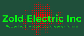 A green-themed logo for Zold Electric Inc with a red dotted circular design and the slogan,