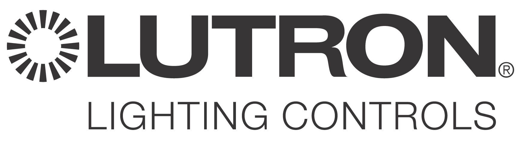 The Lutron logo: a circular burst icon followed by the brand name in black text, with